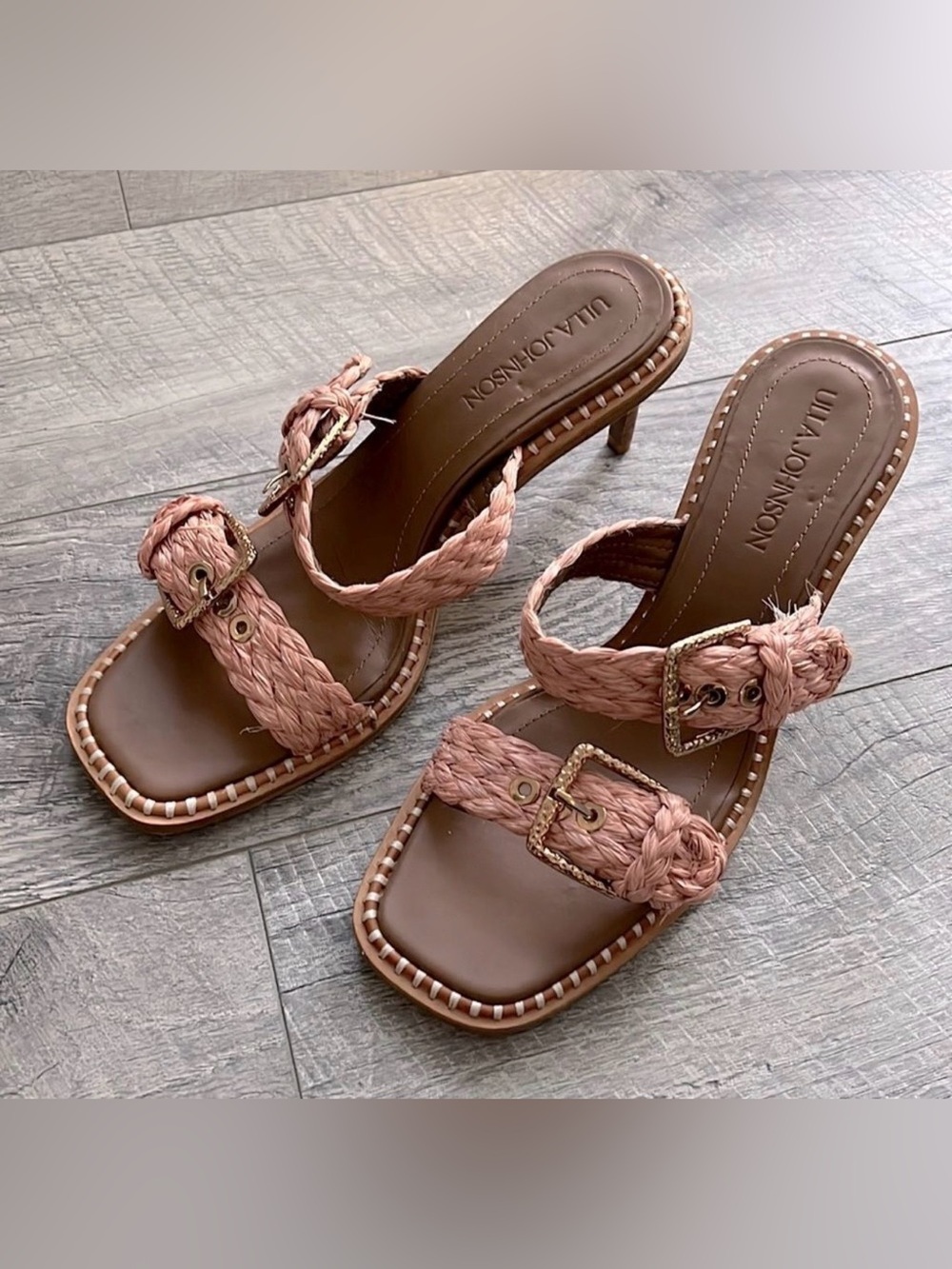 Ulla Johnson Sandals in a braided, dusty rose pink color goldtone buckles. Sz 9